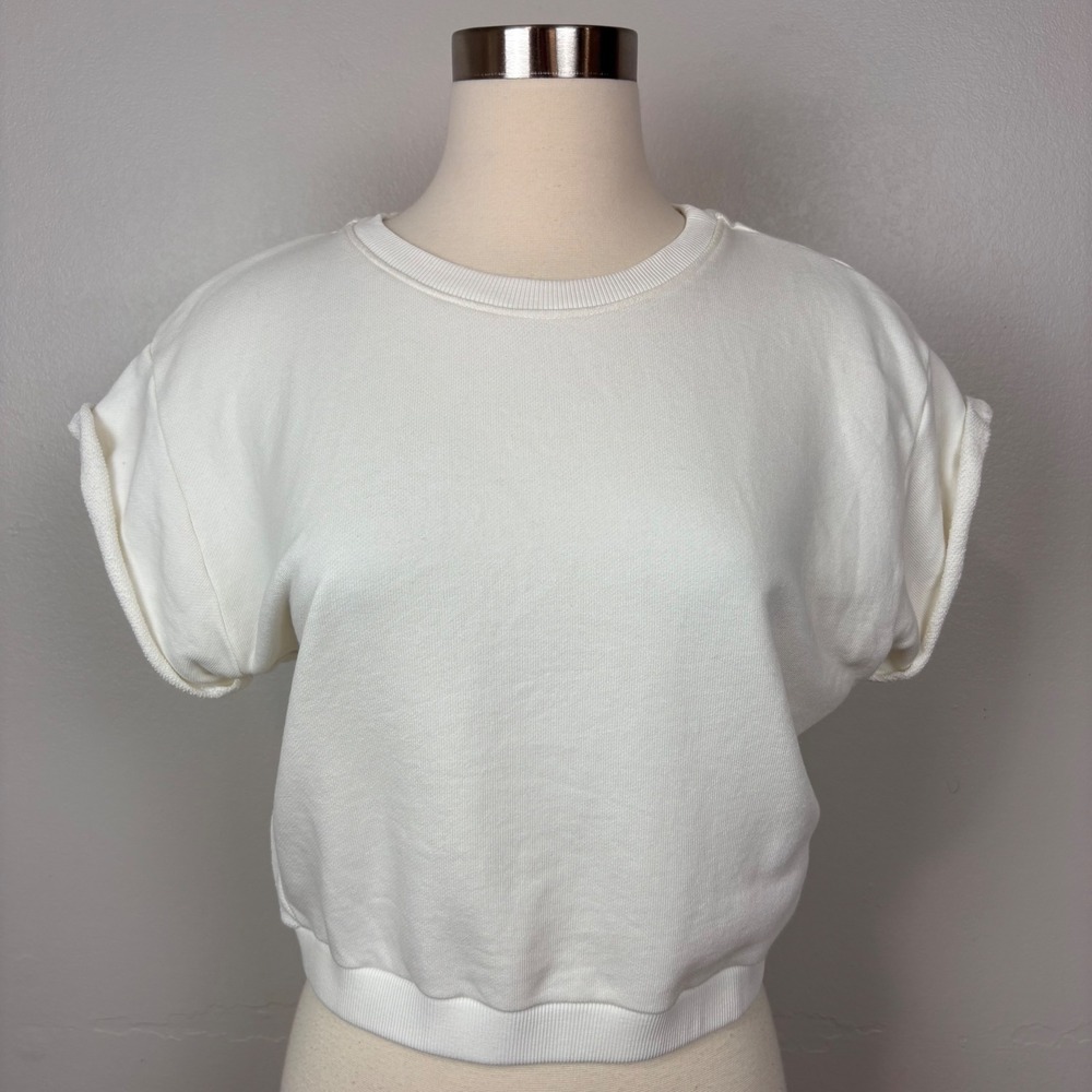 Maaji Loungewear Cropped Sweatshirt Size L French Terry Ivory Short Sleeve